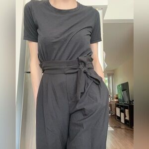 Elegant Black Tie-Waist Wide Pants